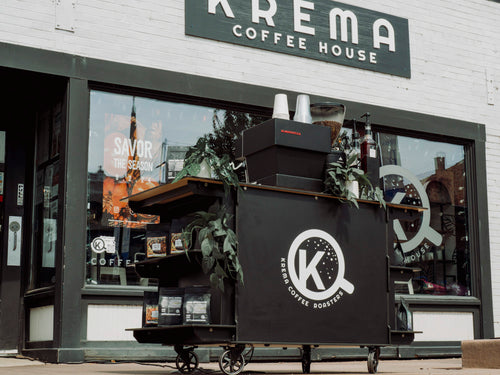 Krema Coffee Roasters mobile coffee cart and team in Plainfield, IL